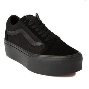 Vans Old Skool Stackform Skate Shoe - Black Monochrome Platform Low Women 7